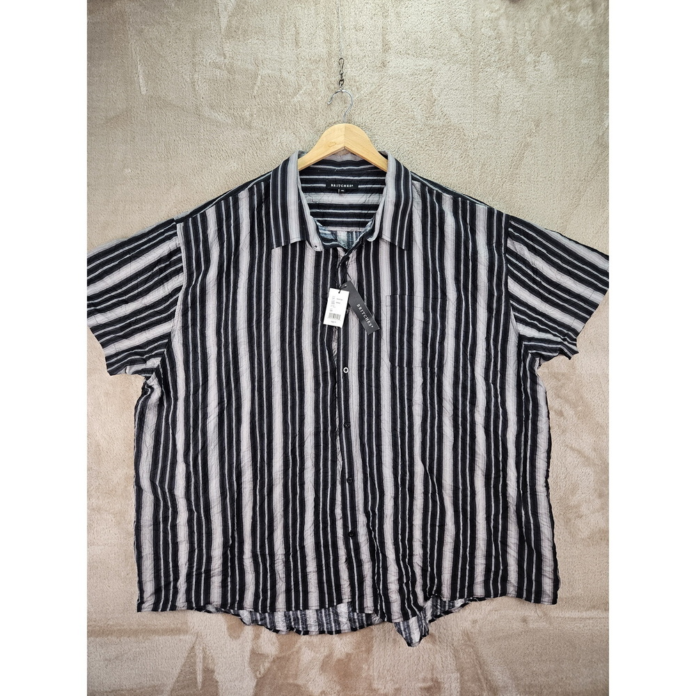 NWT Britches Black White Striped Button-down Shirt Size 5X Chest Pocket Short Sl